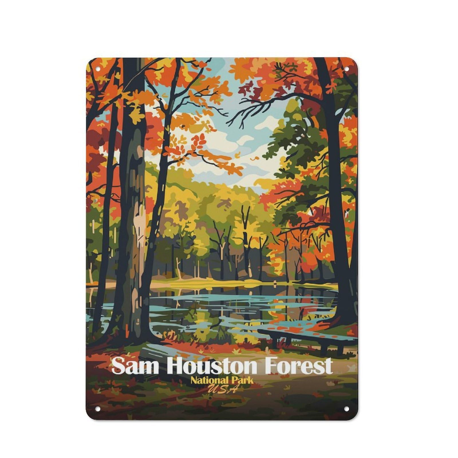 Junmoney Style-22 Workshop Style Sam Houston Forest National Park Decorative Metal Plaque 40X30cm, Shed Wall Plaque For Tool Room, Garage, Studio Or Home Bar