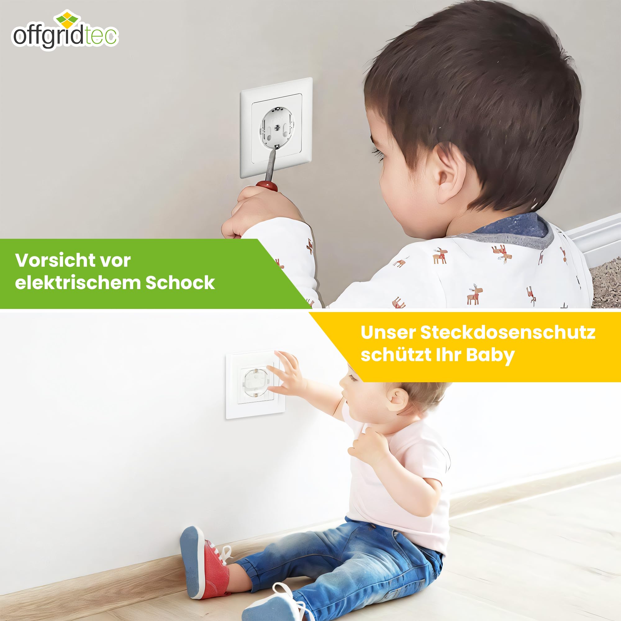 Offgridtec 20 x gniazdko z zabezpieczeniem przed dziećmi z bezpiecznym 2-kierunkowym mechanizmem obrotowym, osłona gniazdka, mocny klej, zapobiega wypadkom i porażeniom elektrycznym, kompatybilne ze