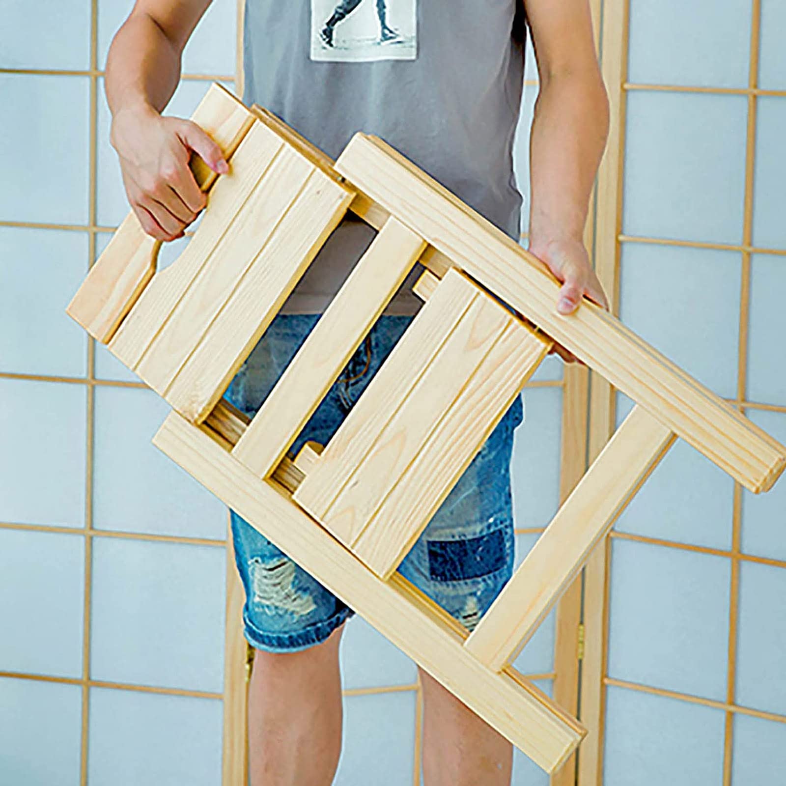 Tabouret d'étape pour enfants tabouret d'échelle en bois massif pliant multifonctionnel Portable 2 Stepladder pour le bureau de garde-manger de la cuisine à la maison avec couverture de pied antidér
