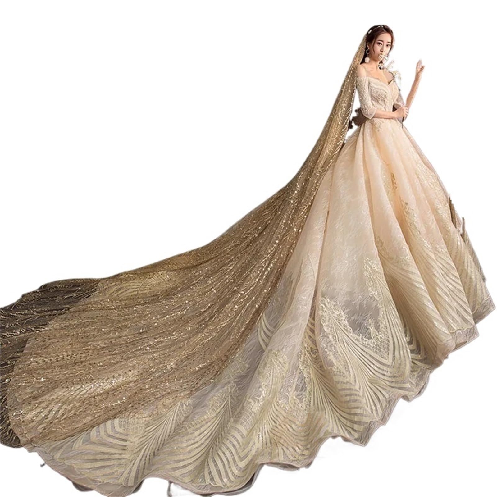 Bridal Gold Glittering Veil Chapel Length Glitter Wedding Veil Gold - Etsy main image 2