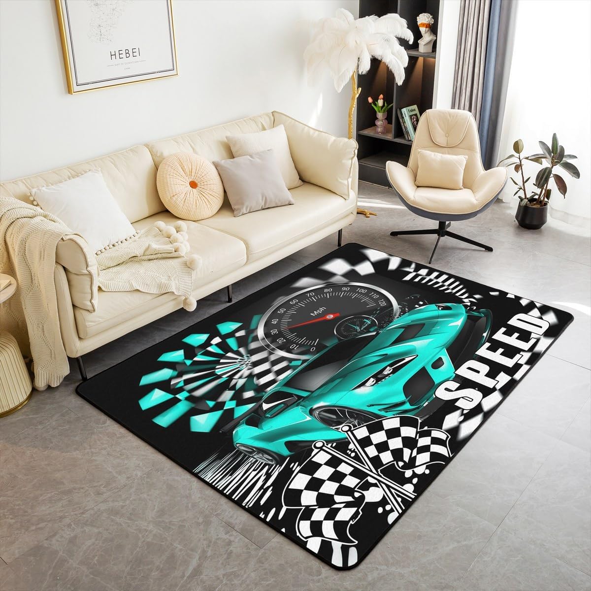 jejeloiu Football Baseball Basketball Area Rug 5x7 for Living Room Bedroom Rugs Kids Boys Girls Sports Geme Carpet Ball Gaming Indoor Floor Mat Bedroom Decor Soft Non-Slip Navy Blue