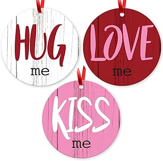 Soul DÃ©cor Valentines Day Ornaments DÃ©cor, Hug Me Love Me Kiss Me, (Set of 3) Large 3.75