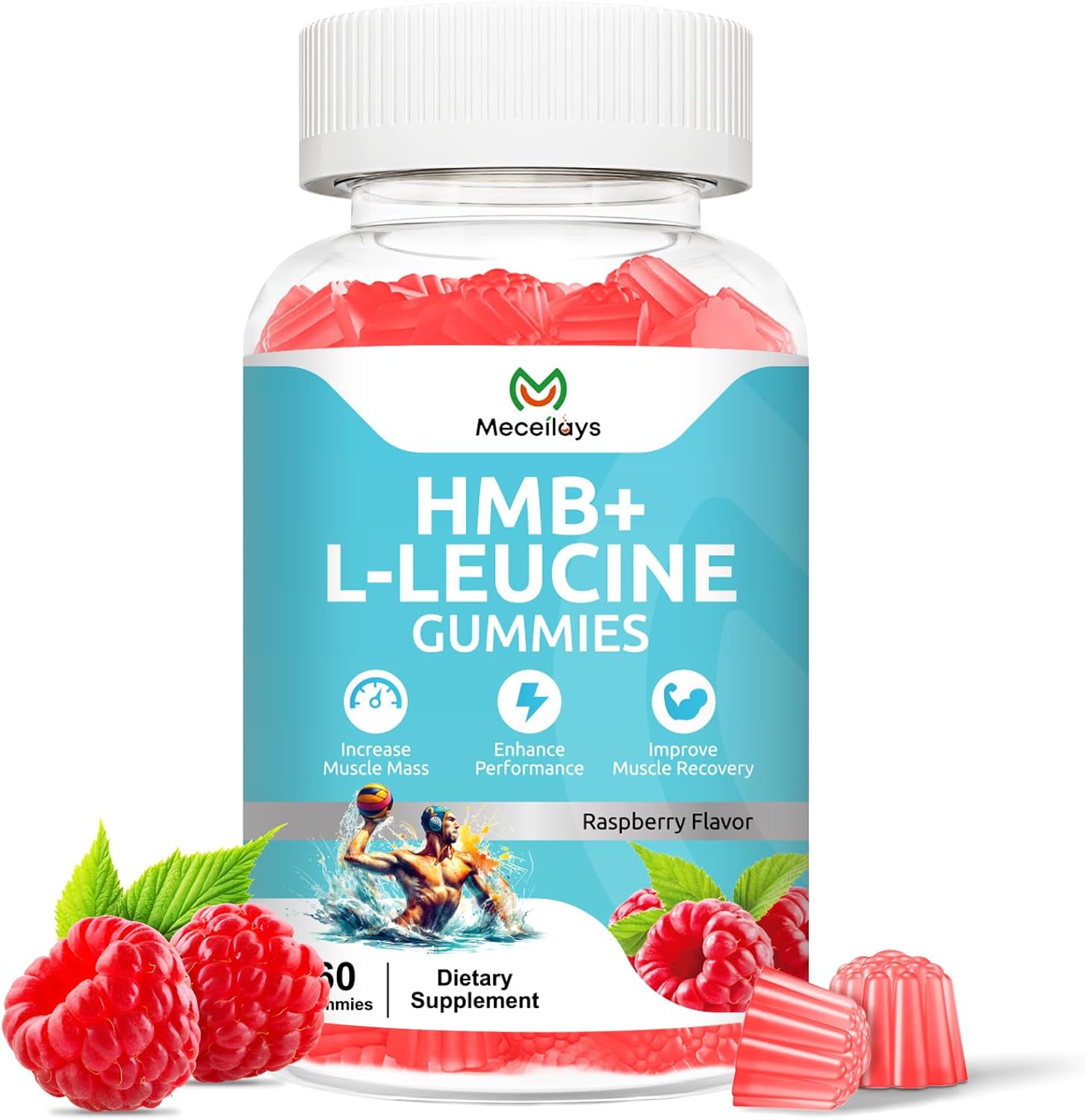 Hmb and Leucine Gummies Supplements for Men Women, 4000mg HMB & L-Leucine Amino Acid for Muscle Growth & Fast Work0ut Recovery, Non-GMO, Gluten-Free, Raspberry Flavor, 60 Count
