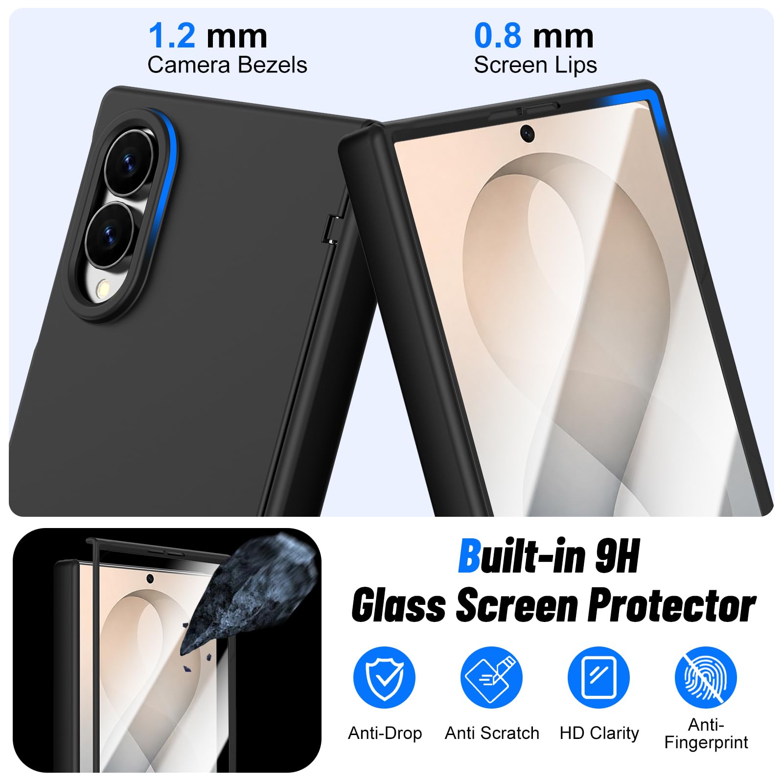 Carcasa para Samsung Z Fold 8 Magnética Película Integrada Carga Inalámbrica, Negro | Película protectora integrada, acabado suave mate, funda antigolpes antiarañazos