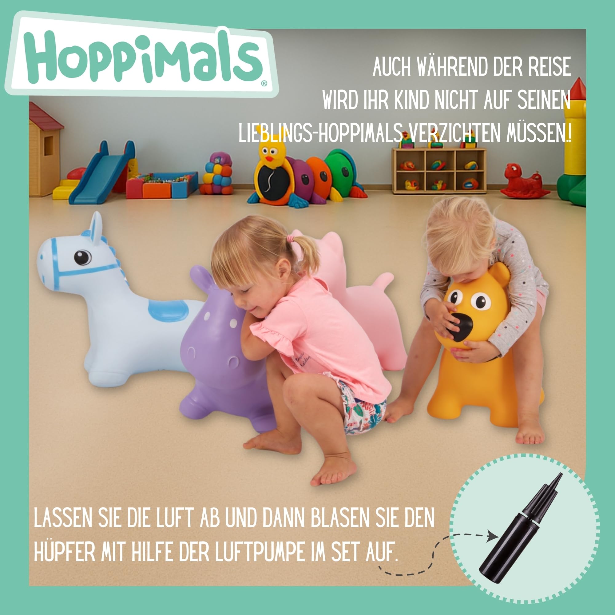 Tootiny Hüpftier, Hüpfpferd, Hüpftier ab 1 Jahre & Hüpftier ab 2 Jahre, Perfekt für Gymnastik & Geschicklichkeit für Kinder, Verpackt im Geschenkkarton, inklusive Pumpe - Baby-Hüpfer BLAU