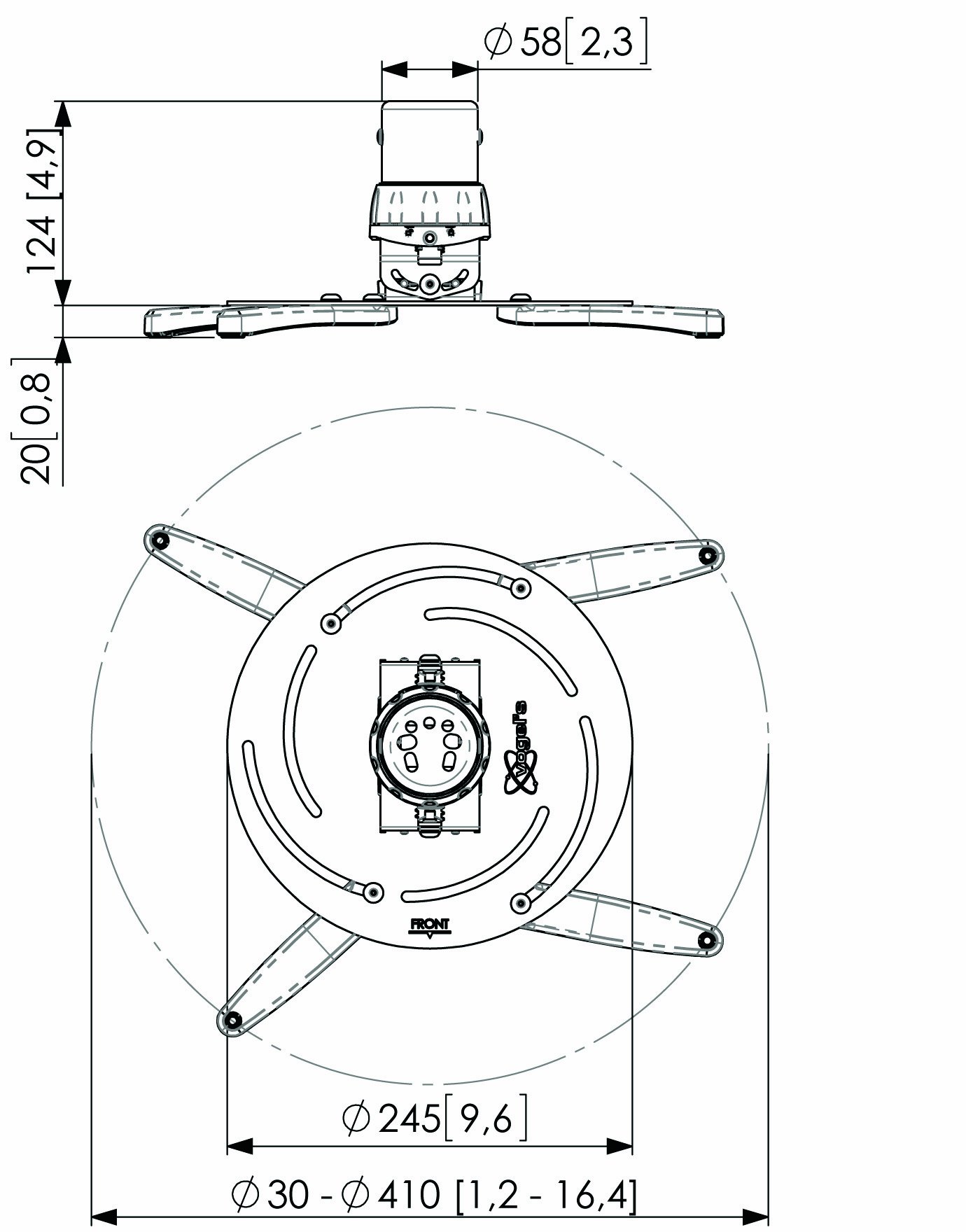 Vogel's PPC 2500 - Soporte de Techo para proyectores (+/- 15°), Color Plateado