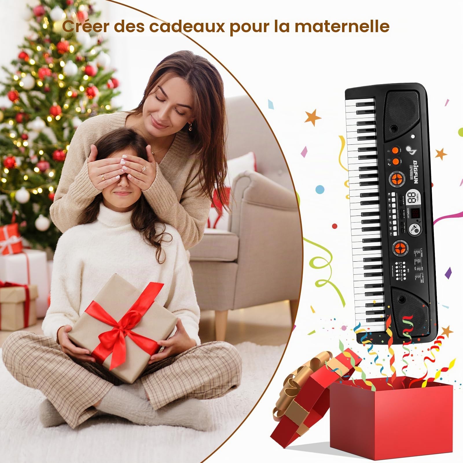 Clavier de Piano 61 Touches, Portable Clavier électronique de Piano | avec Microphone et câble USB Musical Instrument Piano pour Débutant Enfants Garçon Filles Cadeau