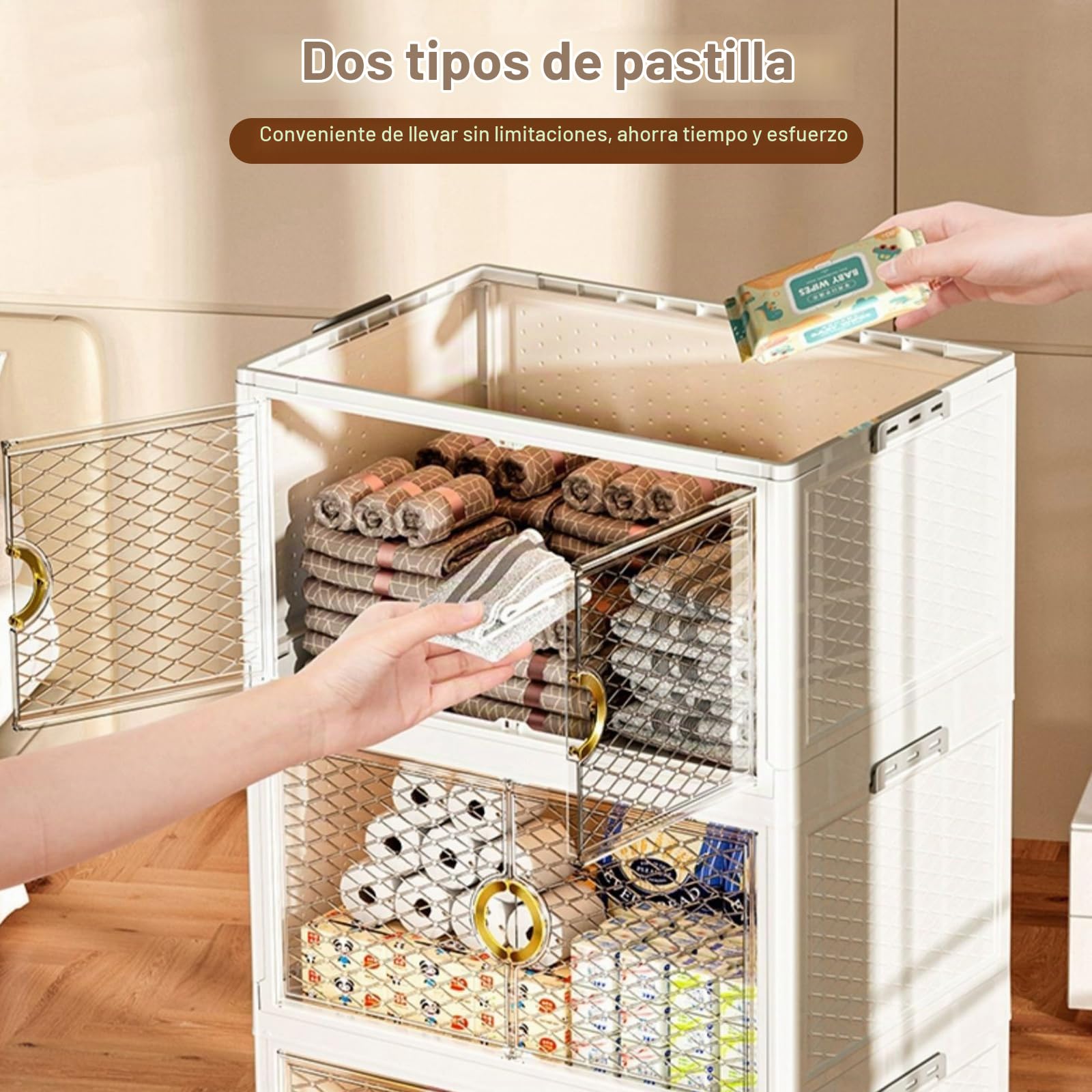 Ergocar Caja de Almacenamiento Plegable, Apertura Doble, Alta Capacidad Cajas de Almacenamiento de Plástico, Cajas de Almacenamiento Apilables con Tapas, para Dormitorios, Salas de Estar
