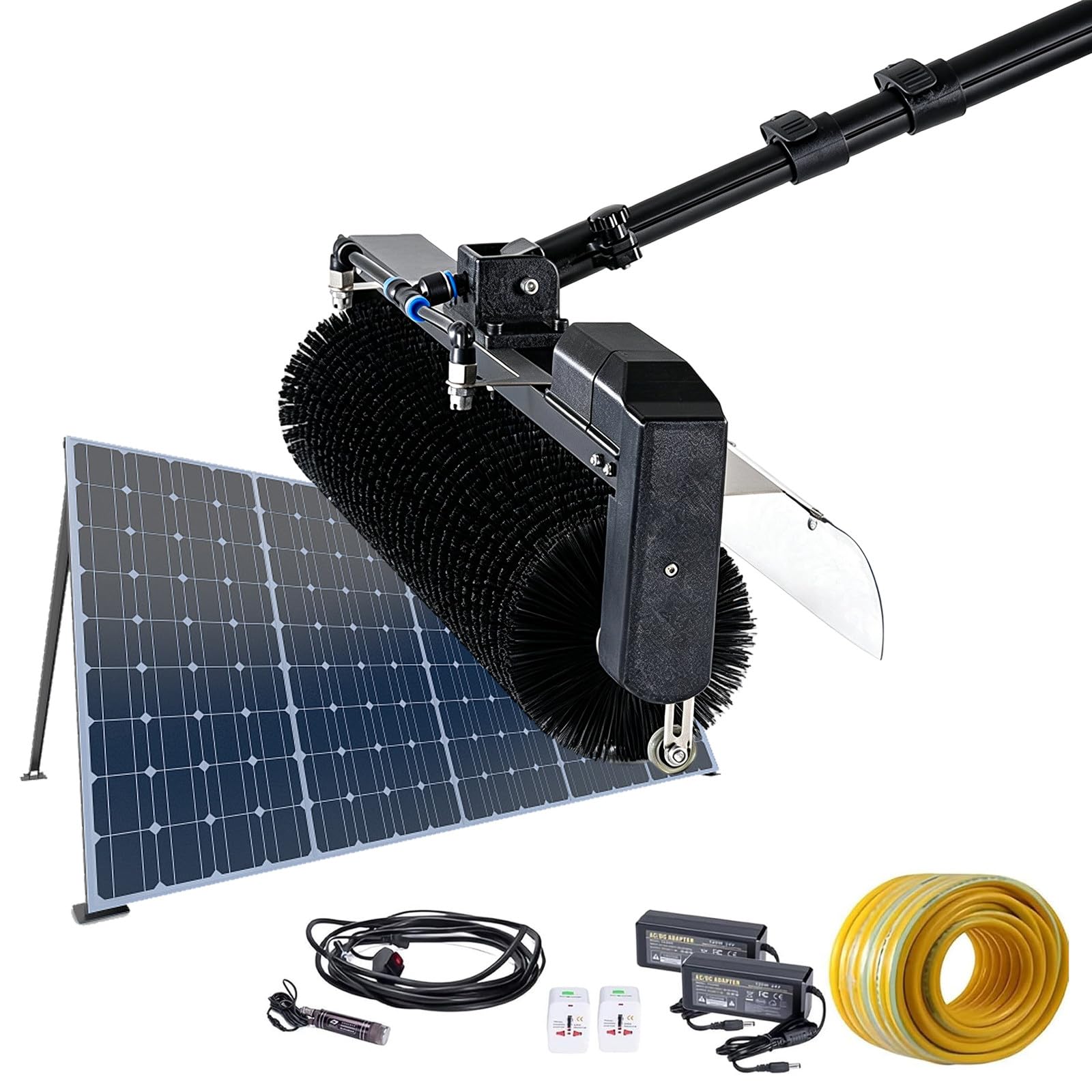 RUODATONLY Solar Panel Cleaning Brush and Pole, Electric Water Fed Pole Kit, w/10 m Extension Hose & Water Pump, 60cm Roller Brush, Adjustable Telescopic Pole, window cleaning kit 5.5m/18ft
