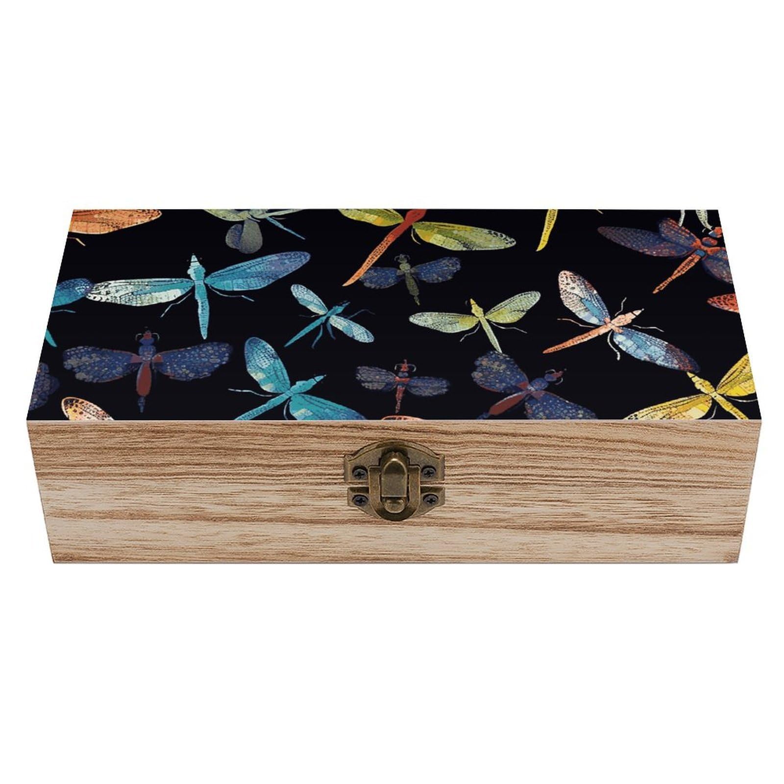 Colorful Dragonfly Wooden Storage Box Exquisite Durable Wood Gift Case Sturdy Vintage Jewelry Wooden Chest for Art Hobbies Storage Keepsake Gift