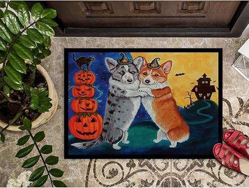 Miniatura 3 de Caroline's Treasures 7413JMAT Corgi - Tapete de Halloween Scare de 24 x 36 pulgadas, tapete para puerta delantera, para interiores y exteriores,