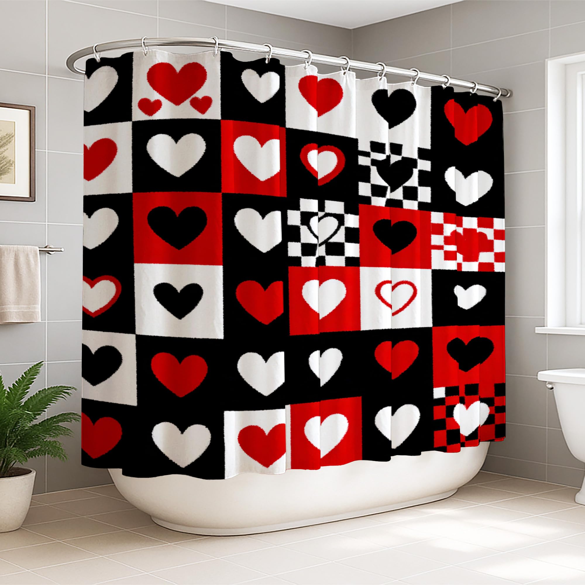 Rideau de douche extra large 274x183 cm rouge damier moderne en polyester