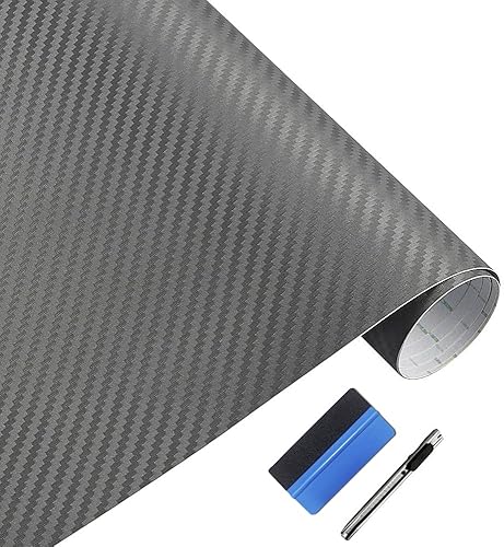 LZLRUN Rollo de vinilo de fibra de carbono 3D con película adhesiva sin burbujas de liberación de aire, viene con cuchillo + herramienta de mano