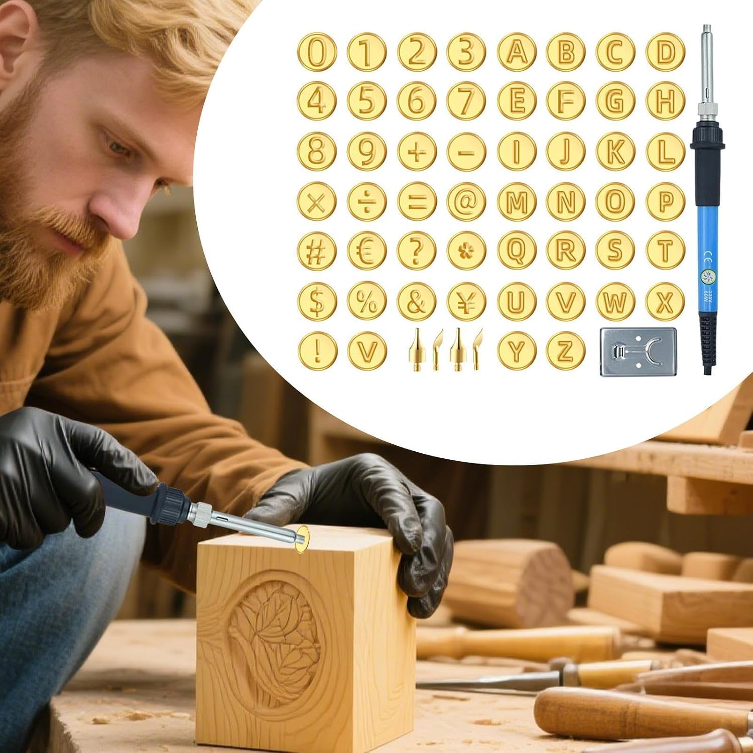 Wood Burning Pen - Pyrography Burner Pen, Alphabet Branding Stamp Set, Adjustable Temperature Craft Tool, Woodburning Engraving Device | Wood Burner Kit for Crafts Embossing Engraving Soldering