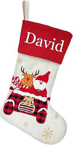 Miniatura 39 de DearSun Juego de 3, medias de Navidad personalizadas de 18 pulgadas con tecnología de bordado, diseños de Papá Noel, muñeco de nieve y renos