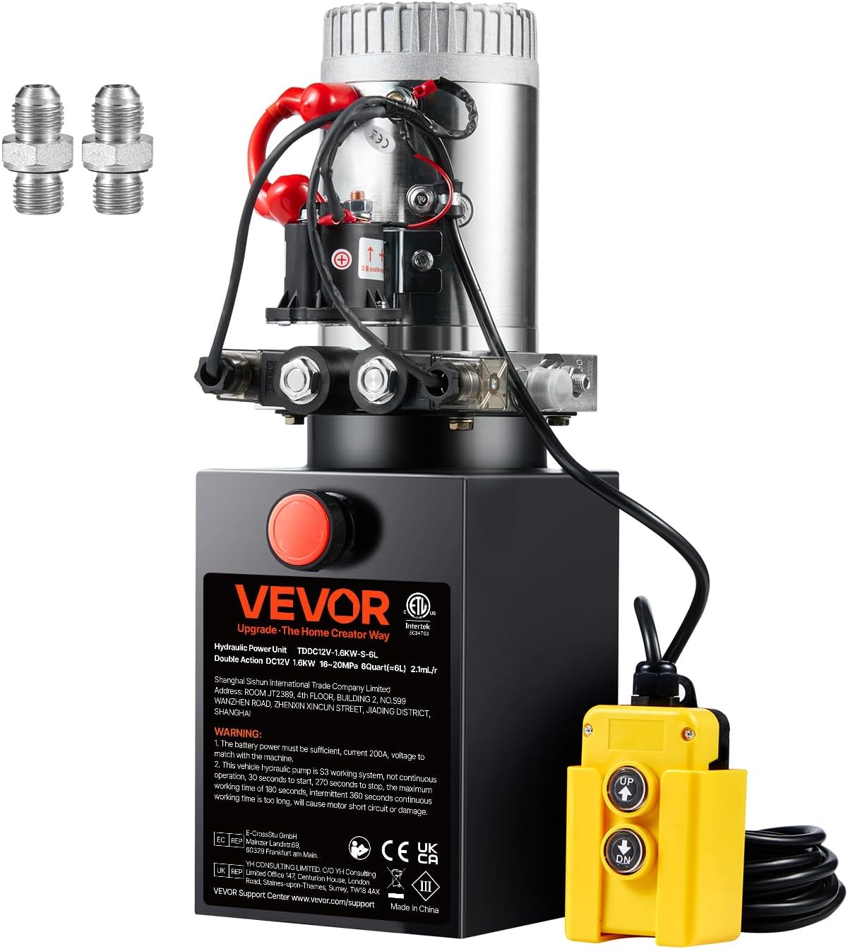 VEVOR Hydraulic Pump Hydraulic Power Pack 12 V 6 L Hydraulic Unit 1600 W Double Acting Hydraulic Pump Hydraulic Power Pack 1.5 Gal Tank Hand Pump Hydraulic Power Pack for Lifts Forklift etc.