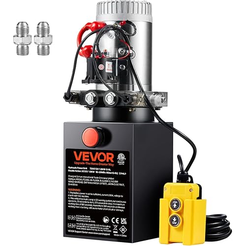 VEVOR 6 Quart Power Unit Double Acting, 3200 PSI Max Relief Pressure, DC 12V Hydraulic Pump for Dump Trailer Car Lifting