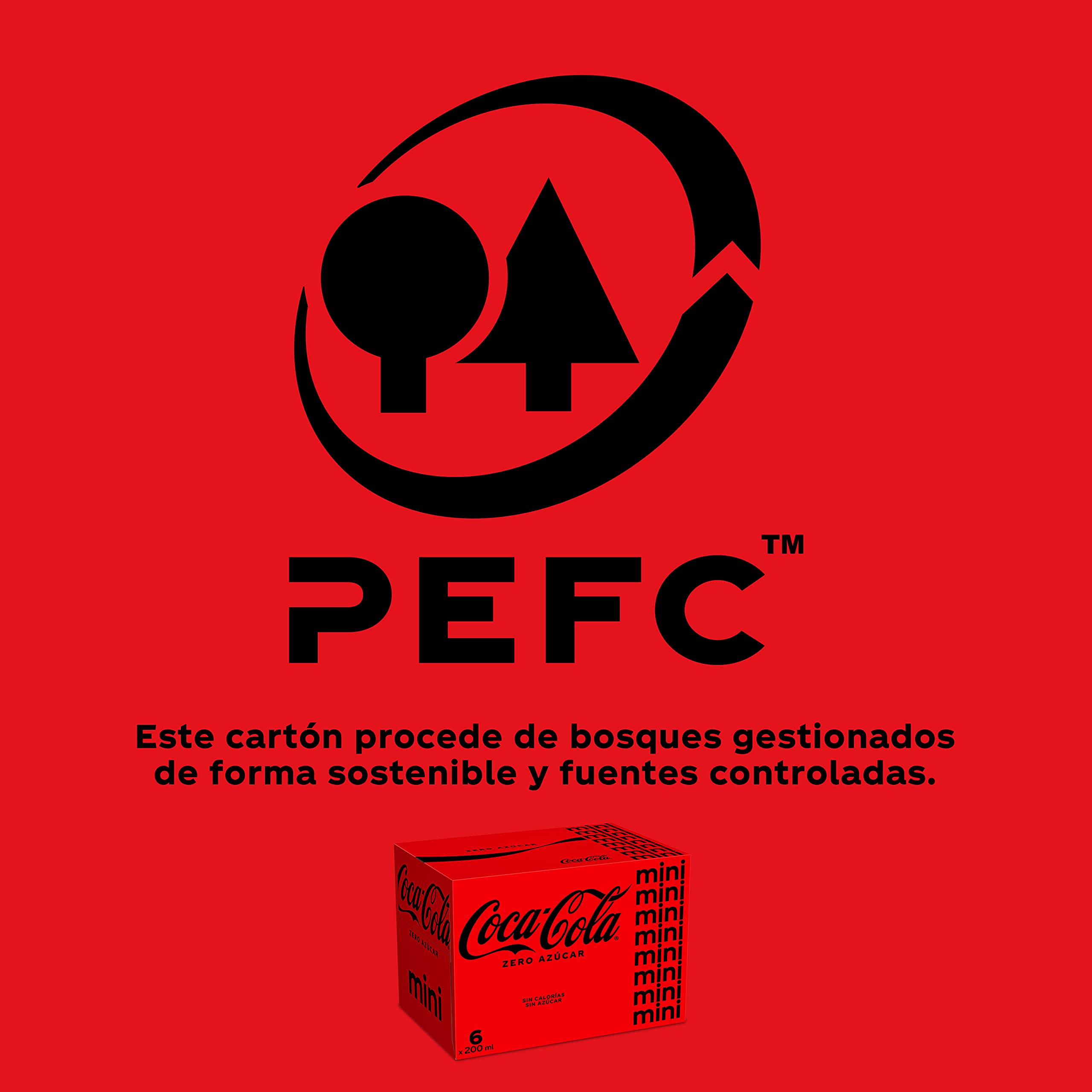 Coca-Cola Zero Azúcar, Refresco de Cola sin Azúcar, Bajo en Calorías, Pack 6 Mini Latas 200 ml