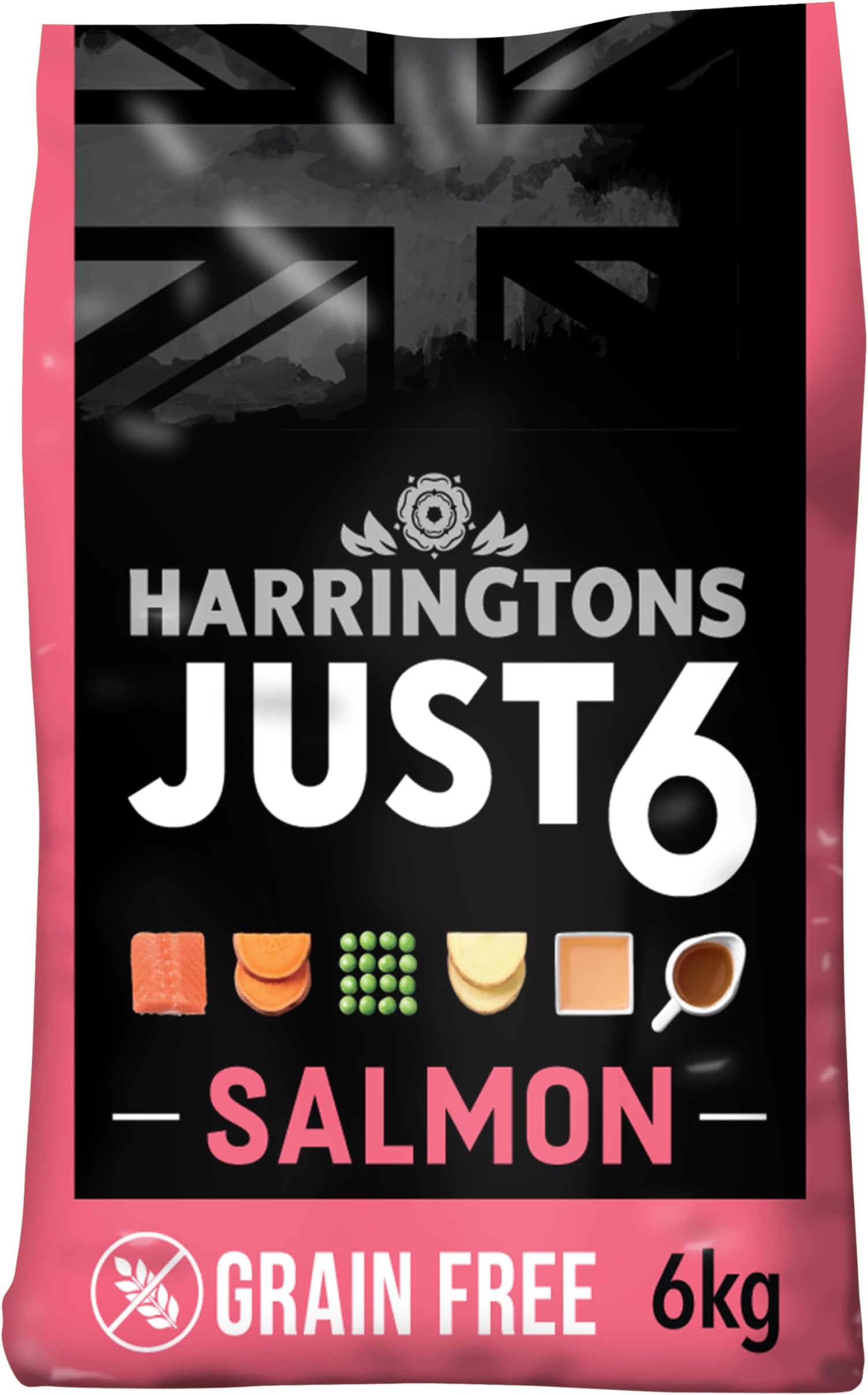 Harringtons Just 6 Complete Grain Free Hypoallergenic Salmon & Veg Dry Adult Dog Food 6kg - With Added Fresh Baked Bites
