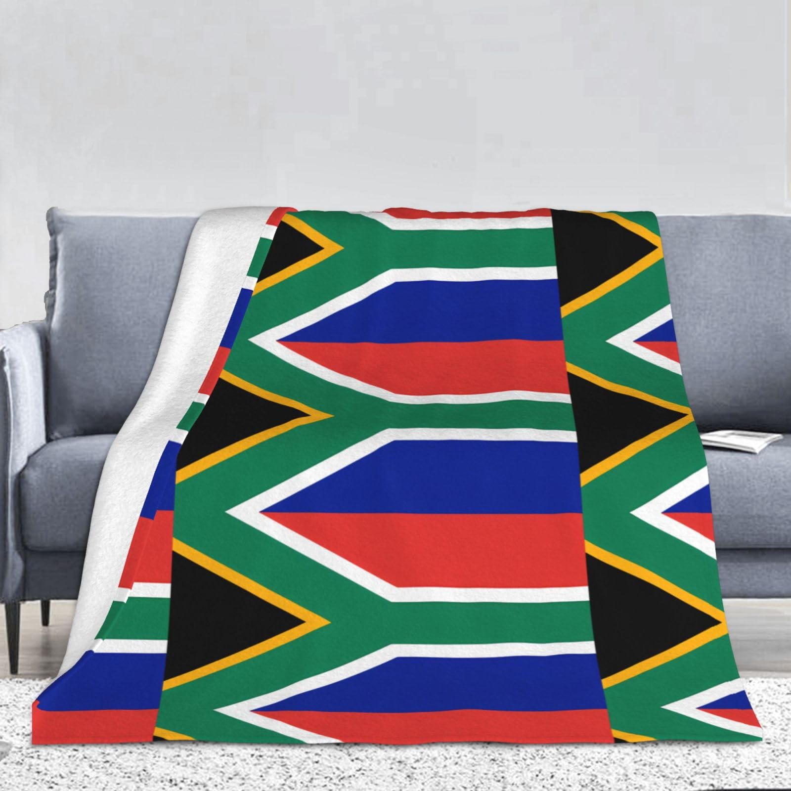 Manta de franela de la bandera de Sudáfrica grande de 167x228 cm suave para sofá