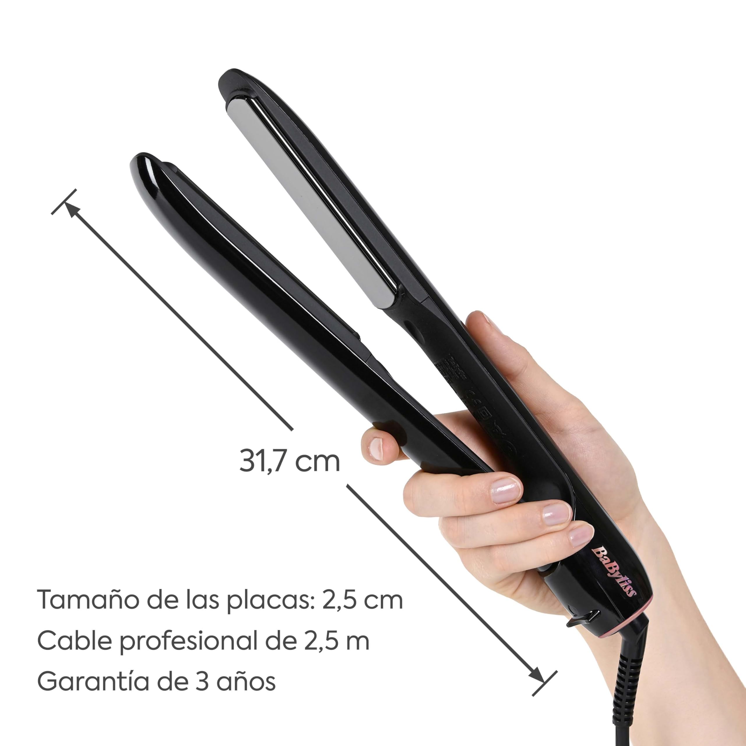 BaByliss Sensor Protect Plancha de Pelo Inteligente, Control de Calor Adaptativo, Placas de Titanio, Iones Antiencrespamiento, 5 Temperaturas (160–200°C), Calentamiento Rápido, ST491E