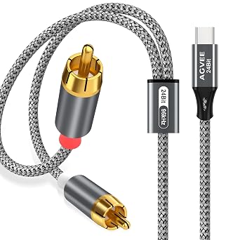 AGVEE 6.6ft 24-bit/96kHZ USB C to RCA Audio Cable, Type C to 2RCA Jack Male Y Splitter Cord Adapter for iPhone 16 15 iPad Pro Samsung Galaxy S24 S23 S22 S21, Google Pixel, Amplifiers, Gray