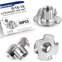 50 Pack 5/16"-18 T Nuts for Wood, Zinc-Plated Carbon Steel 4-Prong Tee Nuts for Furniture, Cabinets, and Rock Climbing Holds