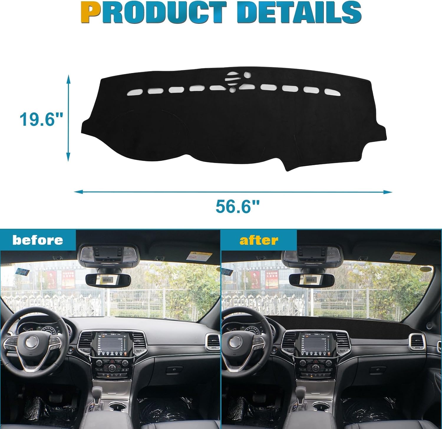 x xotic tech Black Soft Suede Car Dashboard Pre-Cut Cover w/Non-Slip Back Sun Glare Protector Dash Carpet Pad Mat Compatible with Jeep Grand Cherokee 2011-2021