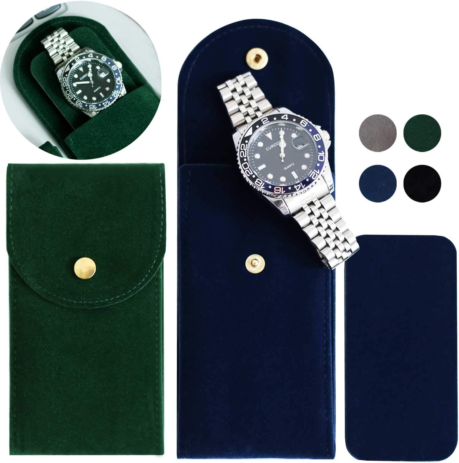 Besforu 4PCS Watch Travel Case for Men and Women Portable Velvet Watch Pouch Watch Storage Bag and Organizer (2GREEN+2BLUE)
