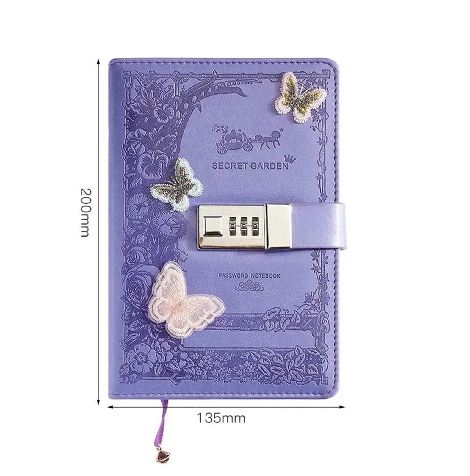 A5 Retro Passwort Notebook mit Schloss Zeitschriften Verdicken Hand Ledger Handbuch Student Notizblock Tagebuch Bindemittel Schreibwaren Verschließbares Tagebuch(Purple)
