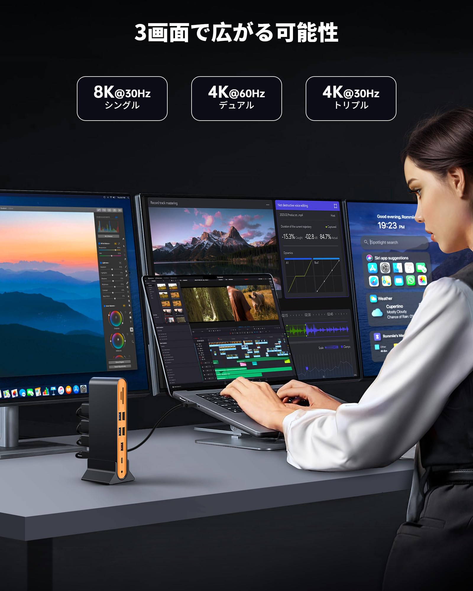 Amazon | NOVOO USB-C ドッキングステーション 15-in-1 縦置き・横置き