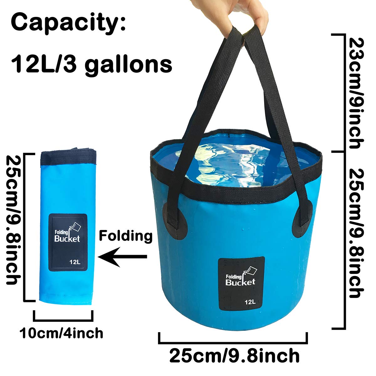 Secchio Pieghevole,12 e 20 Litri Secchio da Pesca Pieghevole Portatile Multifunzionale - Secchio Pieghevole per lavabo - Contenitore dell'Acqua per la Pesca-Campeggio-Giardinaggio (12L, Blu)