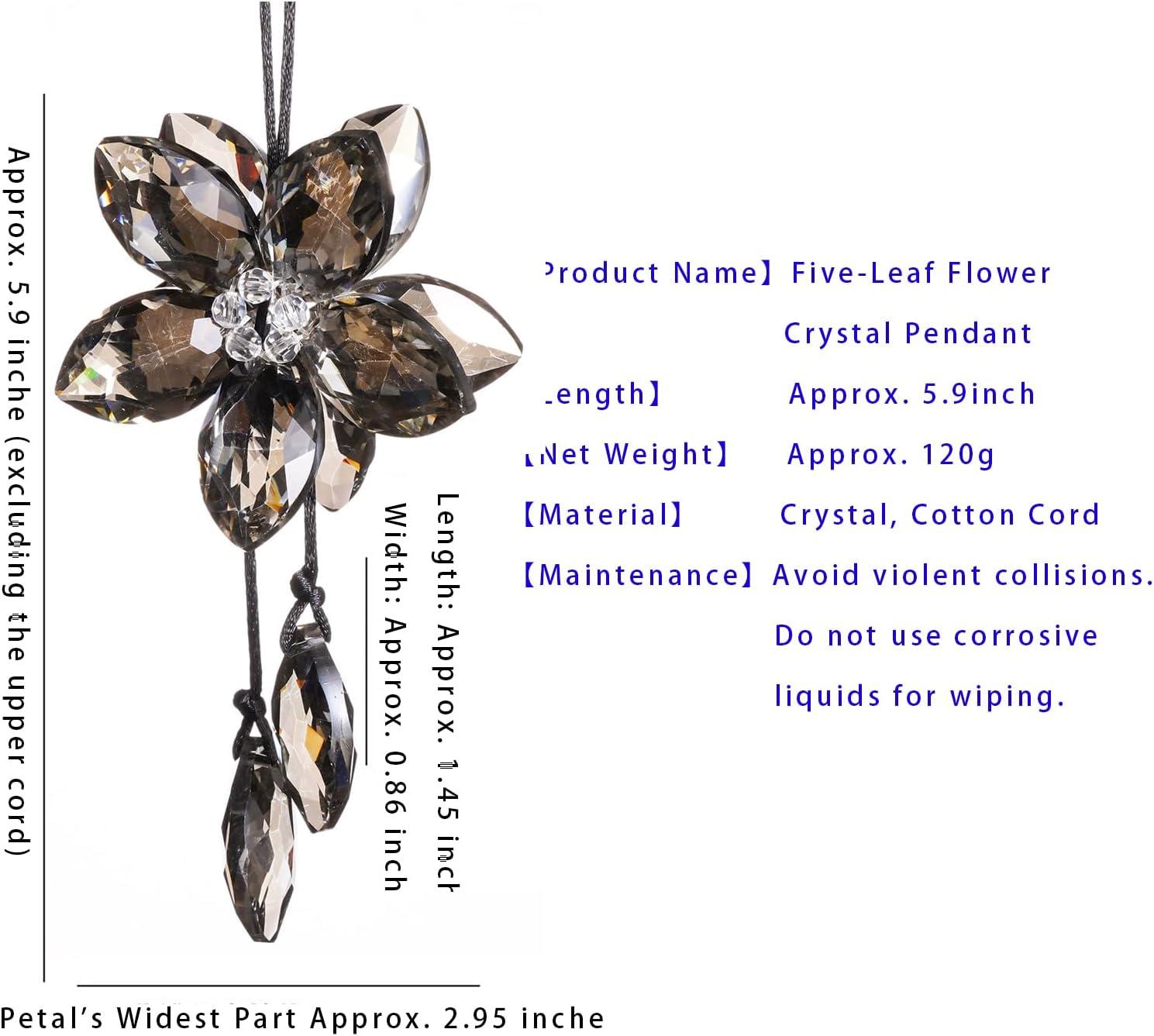 Snowflake Crystal Car Mirror Hanging Ornament, Elegant Prism Pendant for Windshield Decoration, Gift for Women (Gray)