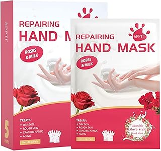 Luvas Hidratantes para as Mãos | Luvas Hidratantes para Mãos Secas,Luva de mão Rose Milk para reparar eficazmente mãos secas e ásperas, 5 peças Fovolat