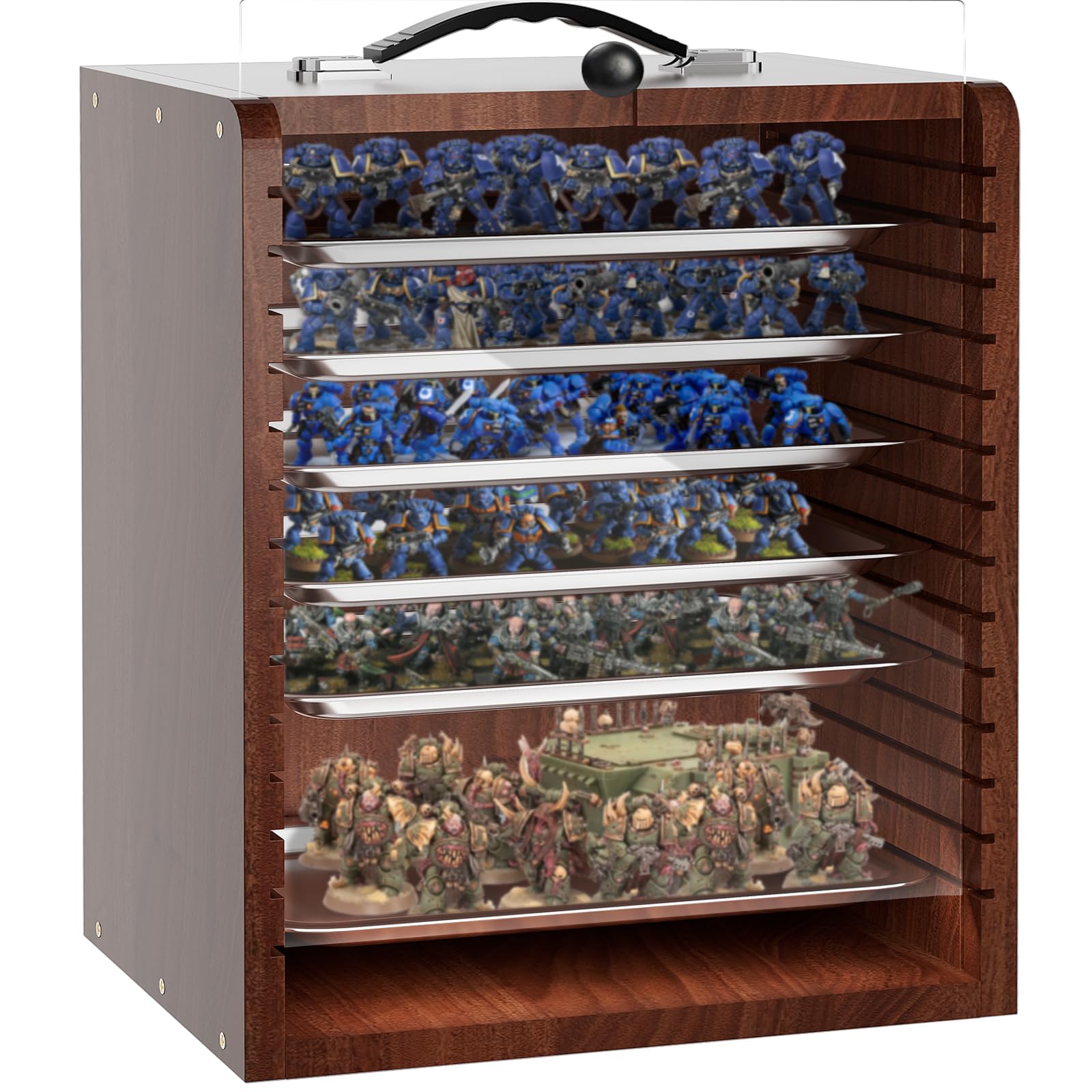 AKOZLIN Miniatur-Vitrine für Sammlerfiguren Miniaturen mit 6 Fächern & Griff Holz Miniatur-Tragekoffer Miniaturen Transportkoffer,Schwarz (Rbrown)