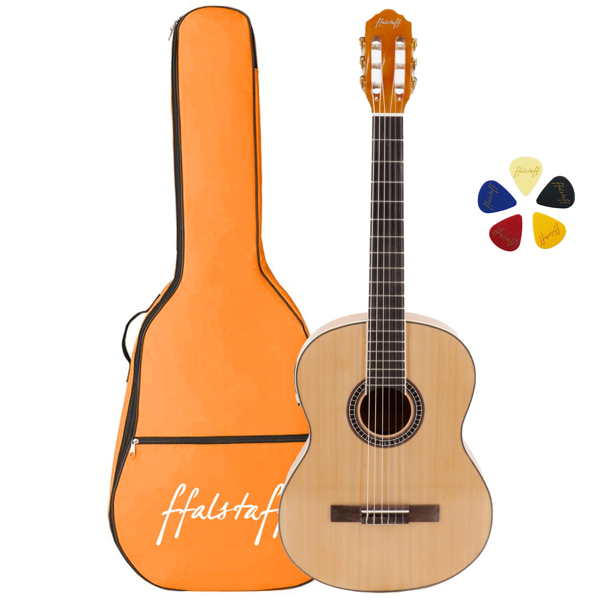 Chitarra Classica Elettrificata ffalstaff Tastiera Ponte Palissandro Equalizzatore 5 Bande Borsa Tasca Plettri