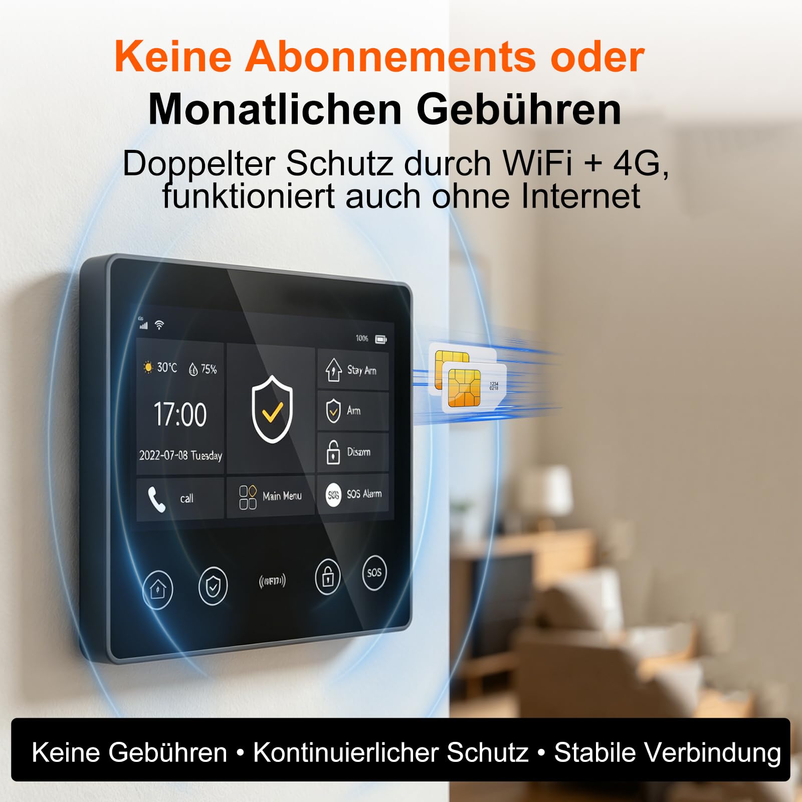 XUK 4,3'' Alarmanlage Haus & Wohnung ohne ABO, 4G + WLAN (2,4 GHz), Alarmsystem mit App, Alexa & Google kompatibel, erweiterbar (13-teiliges Set)