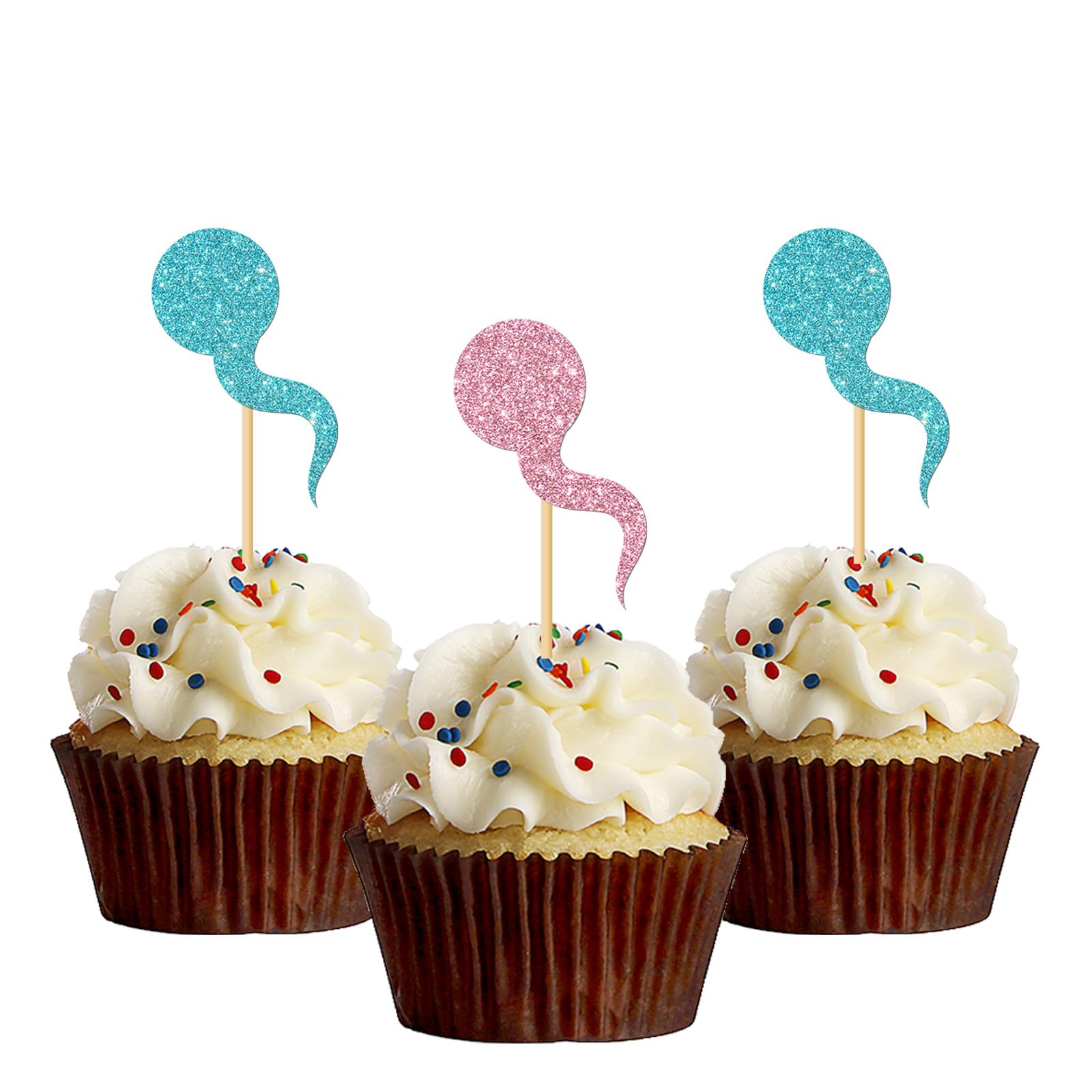 MonMon & Craft Cupcake-Deko Für Babyparty – 24 Topper Mit Kaulquappen-Motiv, Rosa & Blau Glitzer