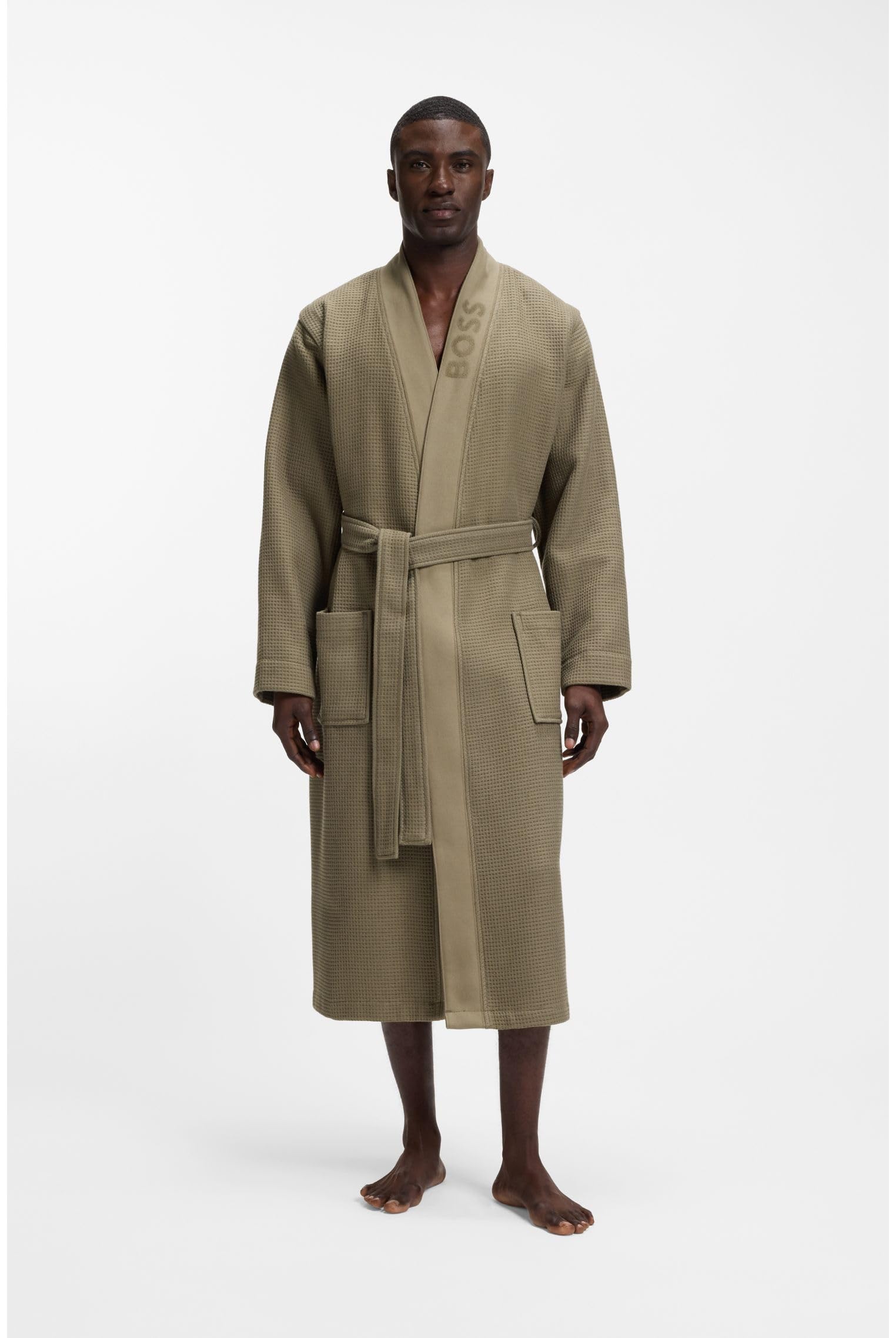 BOSS Herren Waffle Kimono Morgenmantel mit Waffelstruktur und Logo-Stickerei