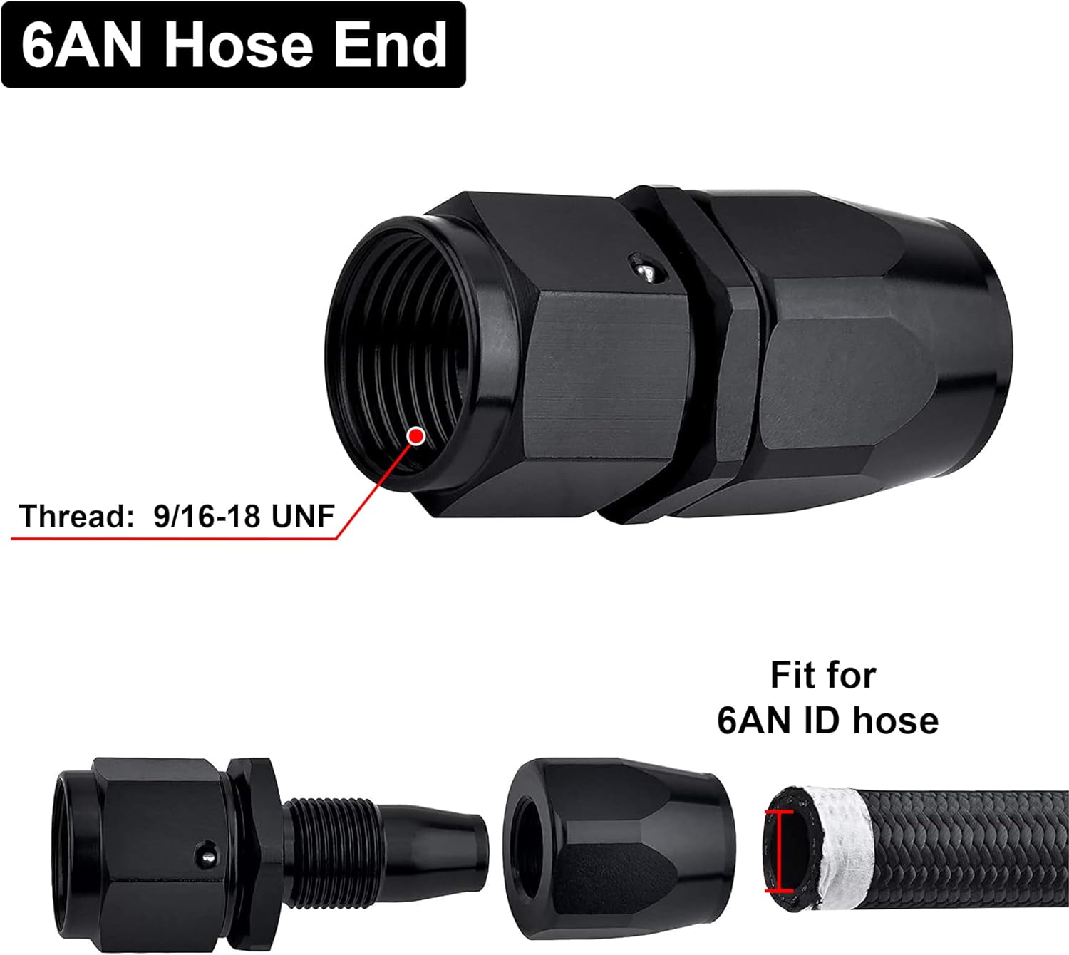 EVIL ENERGY 6AN Hose End Fitting Kit Straight 45 90 180 Degree with AN6 Male to Male Coupler & 6AN Hose Separator Clamp for CPE Braided Hose