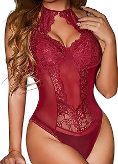 Body Dentelle Femme Lingerie Sexy Chic Club Tenue Hot Elegant Halterneck Soiree Fete Party Cocktail Vêtements Saint Valentin Cadeau Couple Anniversaire Bouton à Entrejambe