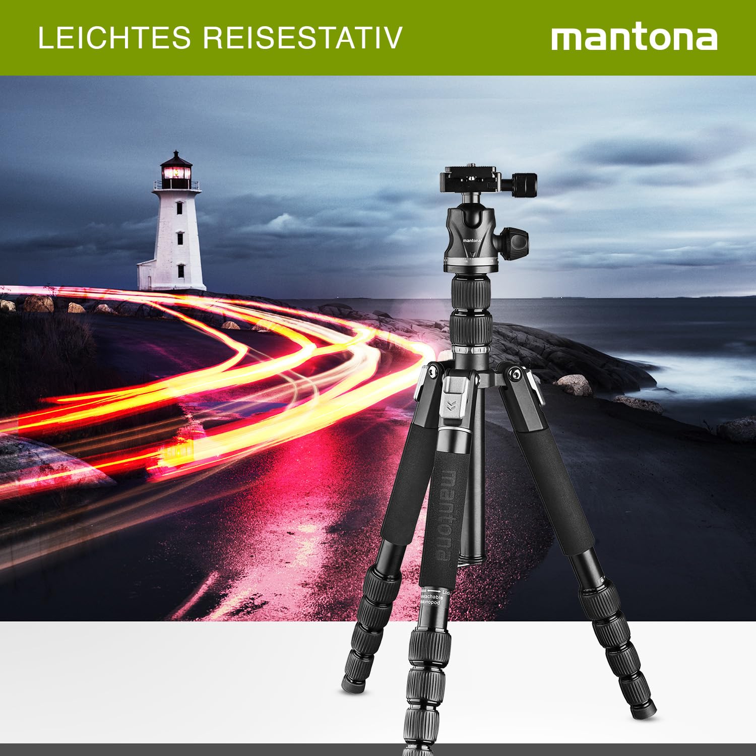 Mantona Cavalletto fotografico da viaggio DSLM Travel Evolution 2252-RA regolabile fino a 147 cm, max 8 kg, con testa a sfera, Treppiedi Stativo fotografia