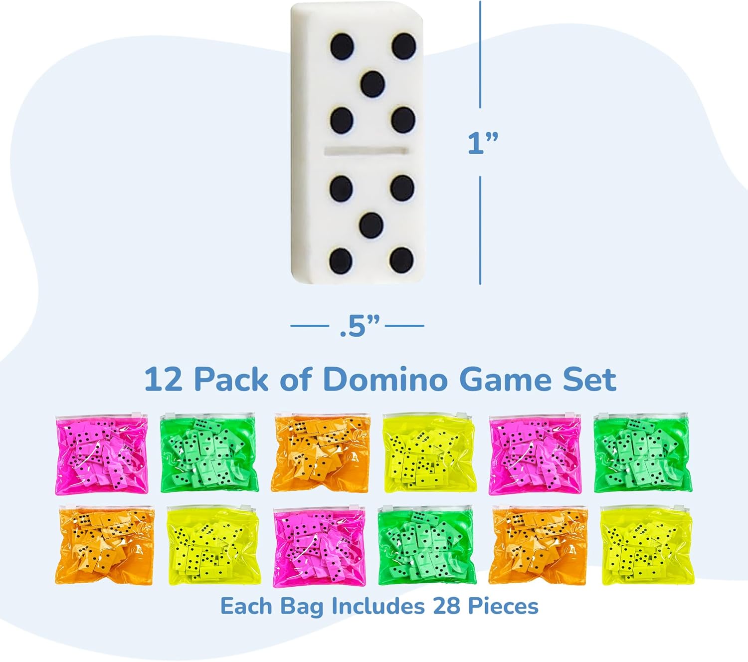 ArtCreativity Domino Game Set - Pack of 12 - Each Domino Set Includes 28 Pieces Per Neon Pink, Yellow, Green and Orange Bags - Great School, Carnival Prizes - Awesome Party Favor - Fun Game for Kids