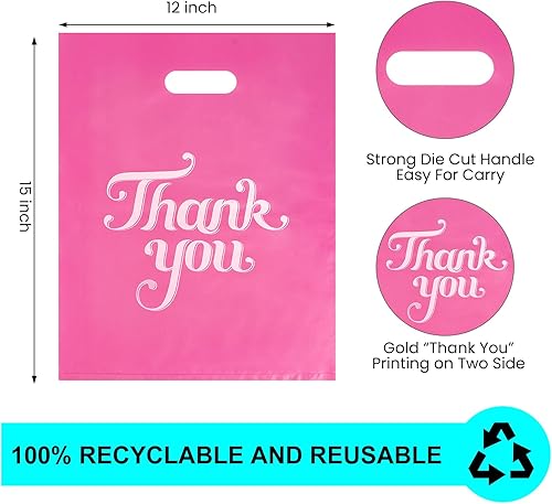 Miniatura 2 de FloraSea 100 bolsas de agradecimiento rosas de 12 x 15 pulgadas, bolsas de mercancía, bolsas de compras para bolsas de regalos, boutique, venta al