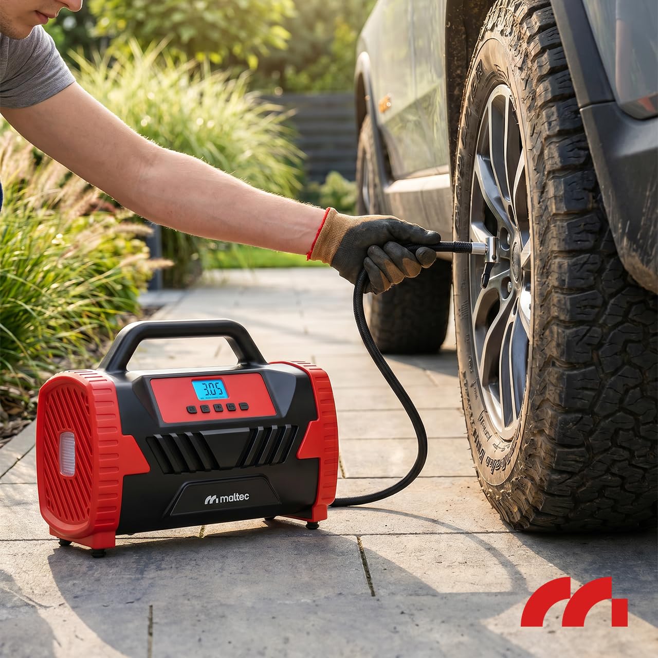 MalTec Kompresor samochodowy cyfrowy do pompowania opon, 150 PSI/10 bar, 12 V/230 V, przenośna sprężarka powietrza, elektryczna pompka samochodowa z diodami LED, wybór ciśnienia, automatyczne