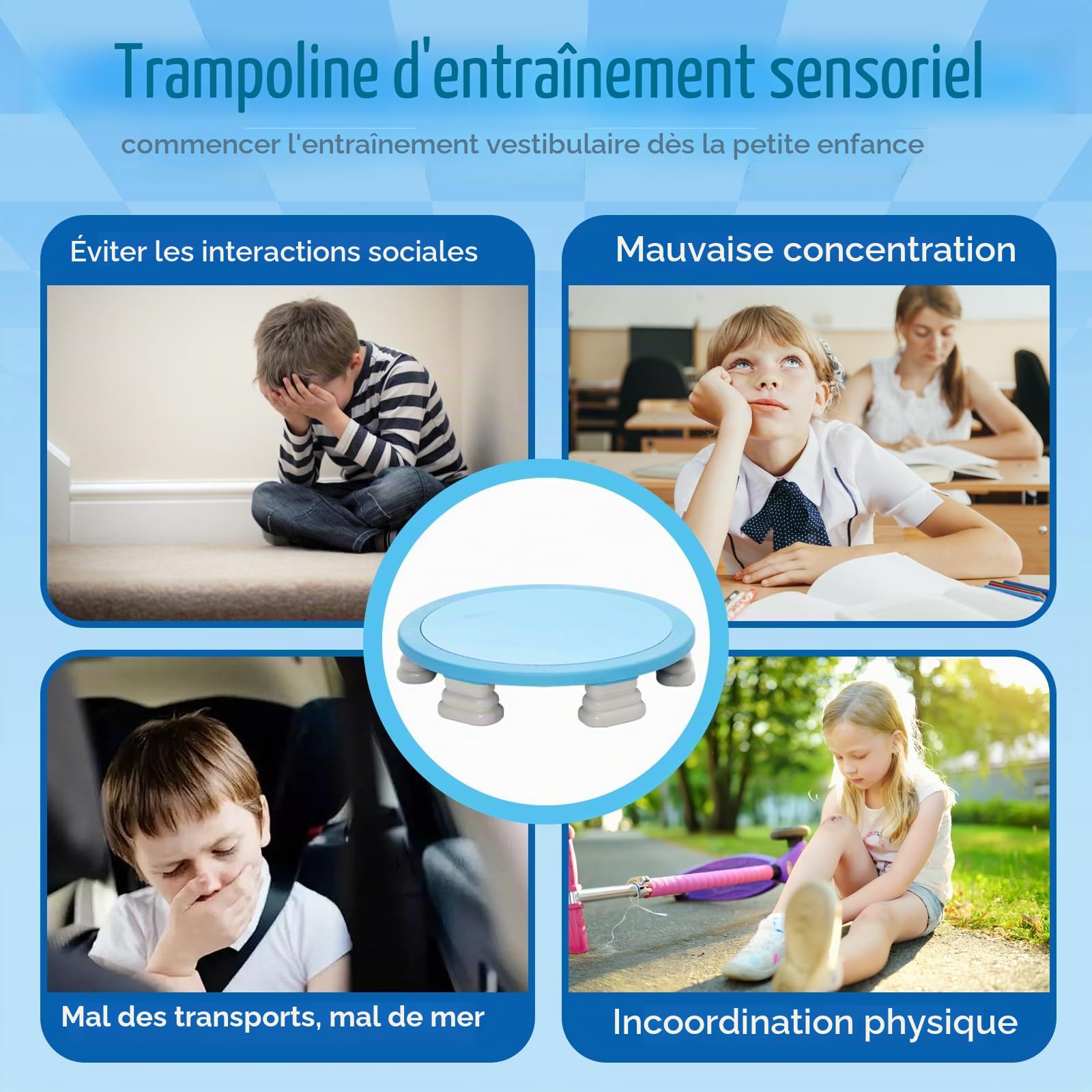 Trampoline sensoriel pour enfants, mini trampoline sans main courante, faible élasticité pour enfants autistes, appareil d'entraînement sensoriel pour garçons et filles, facile à monter