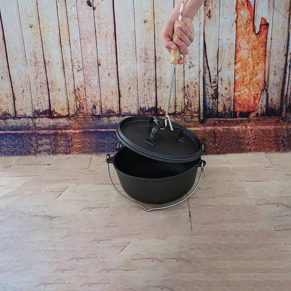 Pot Lid Hook Stainless Steel and Wood for Kitchen