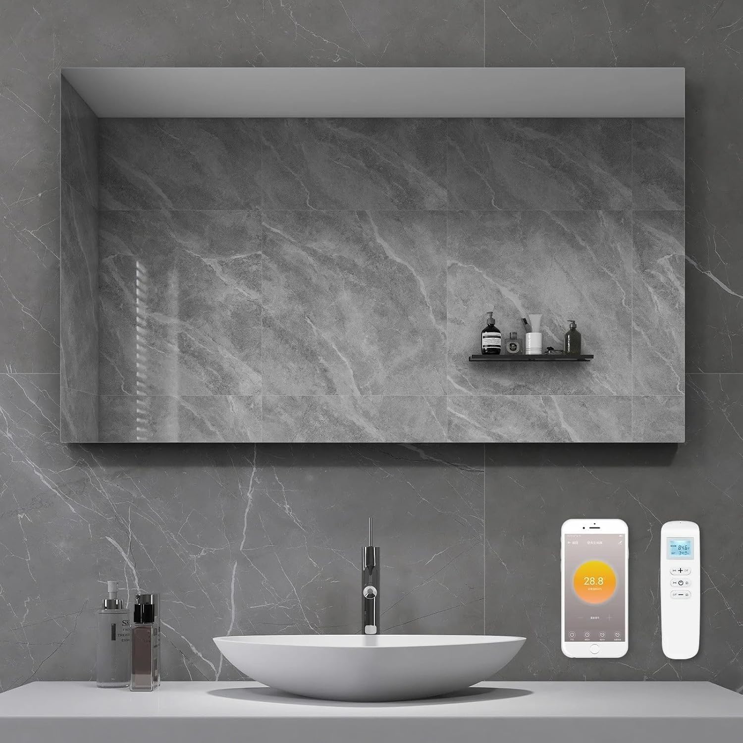 Smart Spiegel mit LED Beleuchtung & Infrarotheizung 60x120 cm 500W – Badspiegel mit Heizung IP54 wasserdicht Touch Steuerung WLAN App Anti-Beschlag Wandheizung aus Glas