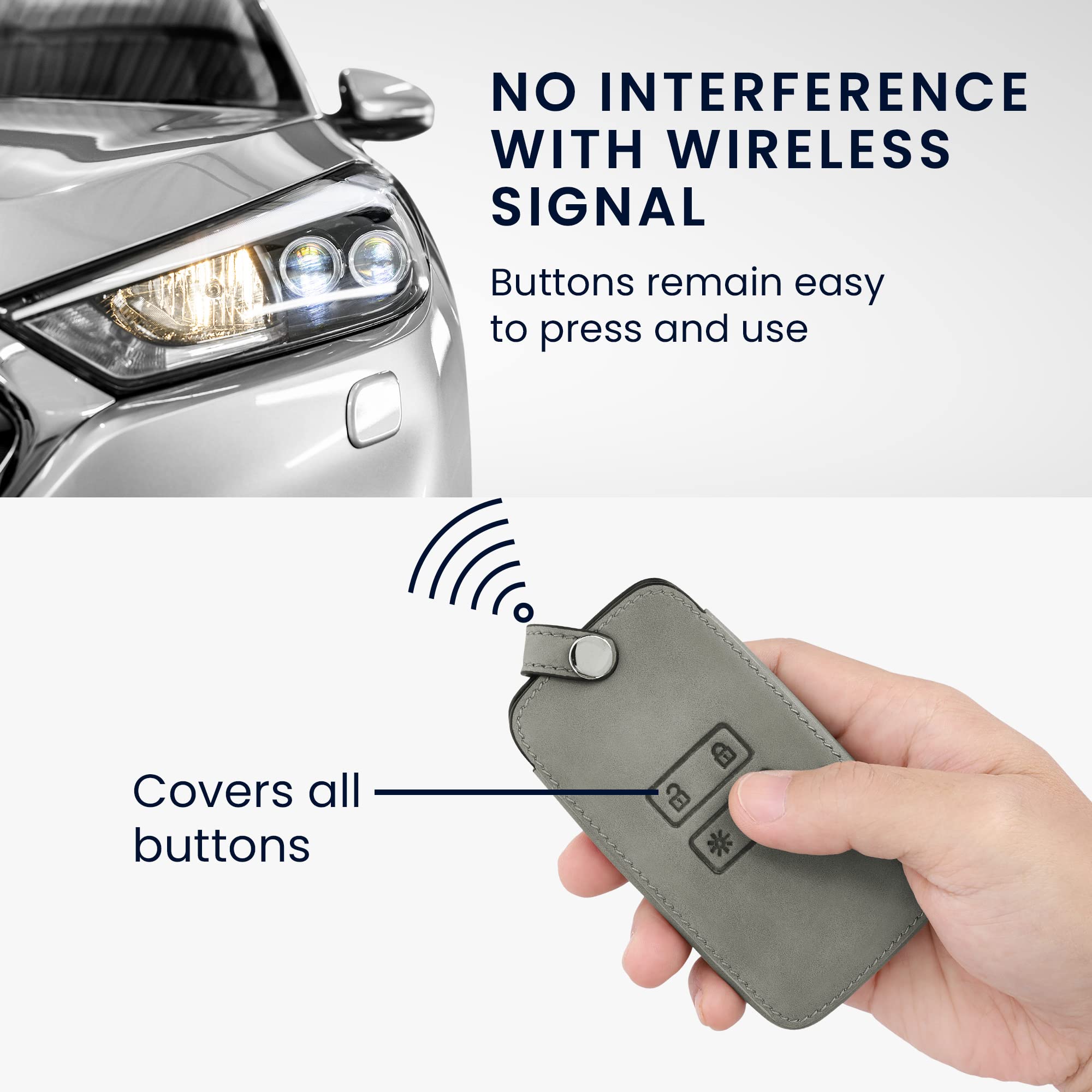 kwmobile Akcesoria do kluczyka samochodowego kompatybilne z Renault Smart Key 4-Button (tylko klawisze Keyless Go) - Etui na kluczyki samochodowe z nubuku - szary kompas