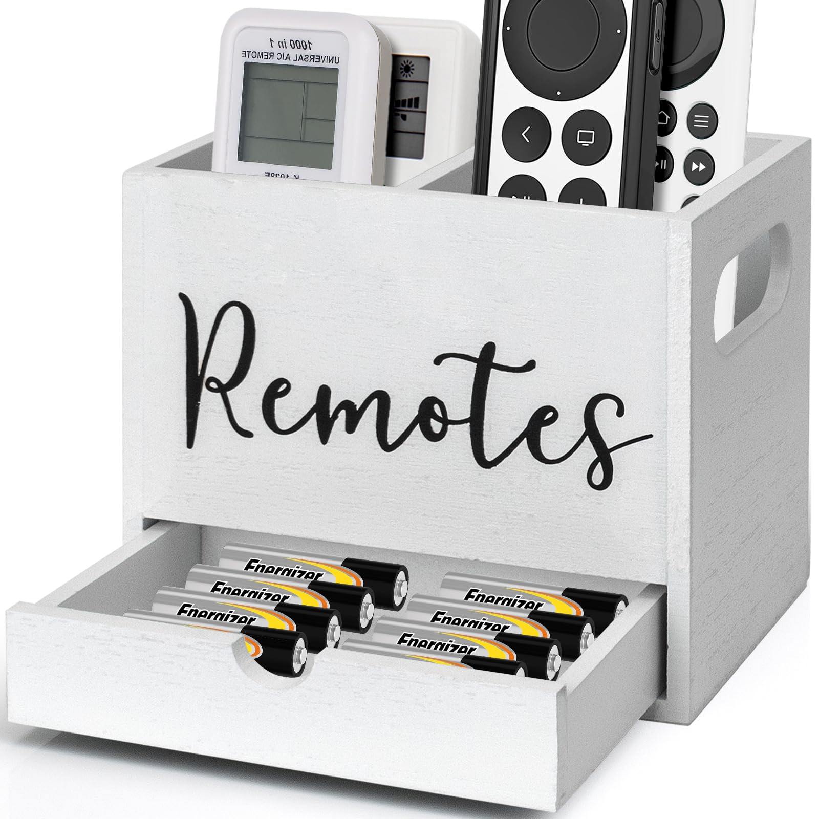 Remote Control Holder, 2 Slot TV Remote Holder& Desk Organizer with Drawers, Remote Organizer Caddy for Table, Wooden Remote Box for Nightstand,Media